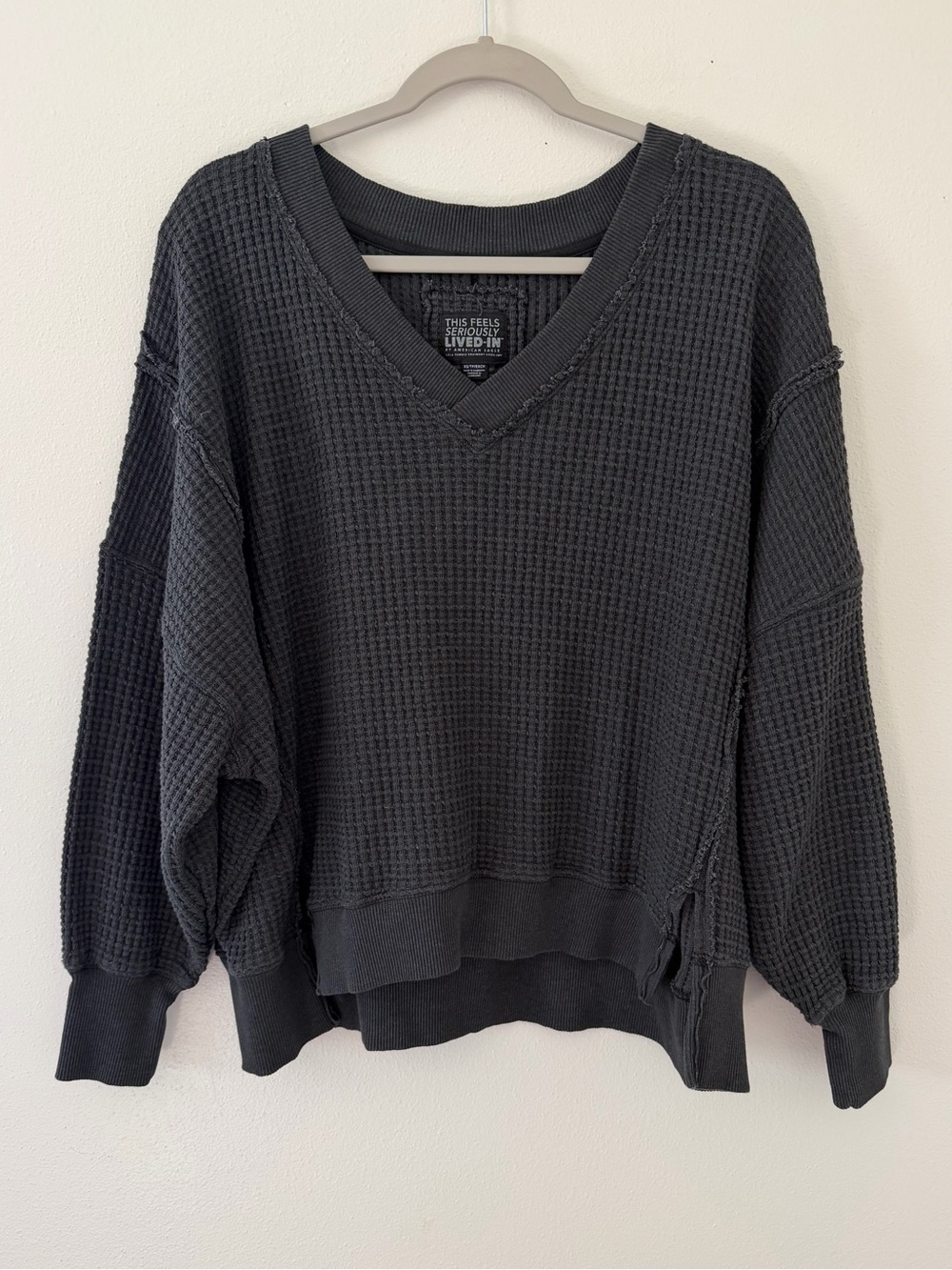 American Eagle This Feels Seriously Lived In Big Hug Waffle Oversized Crew xs - Picture 2 of 10